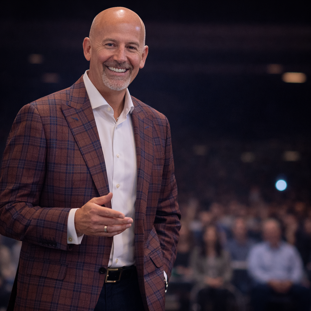 Steve Lowisz smiling on stage