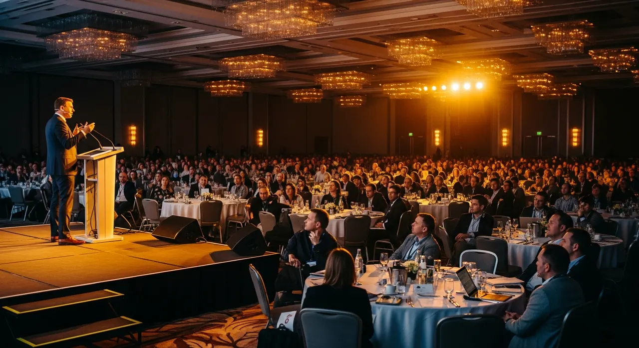 Steve keynoting in grand ballroom